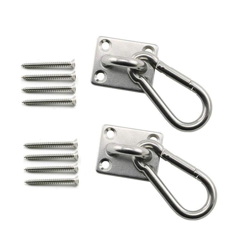 heyous 2 Set M8 Suspension Ceiling Wall Mount U Hook Anchor Hanger Stainless Steel Heavy Duty Multi Purpose Hammock Swing Ceiling Hook Square Base Plate with Snap Hook - Image 1
